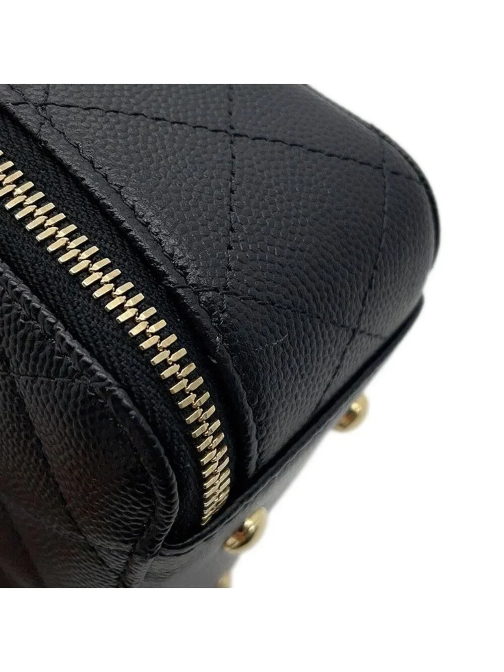Chanel Chain Shoulder Bag Quilted CC Logo Caviar Leather Black